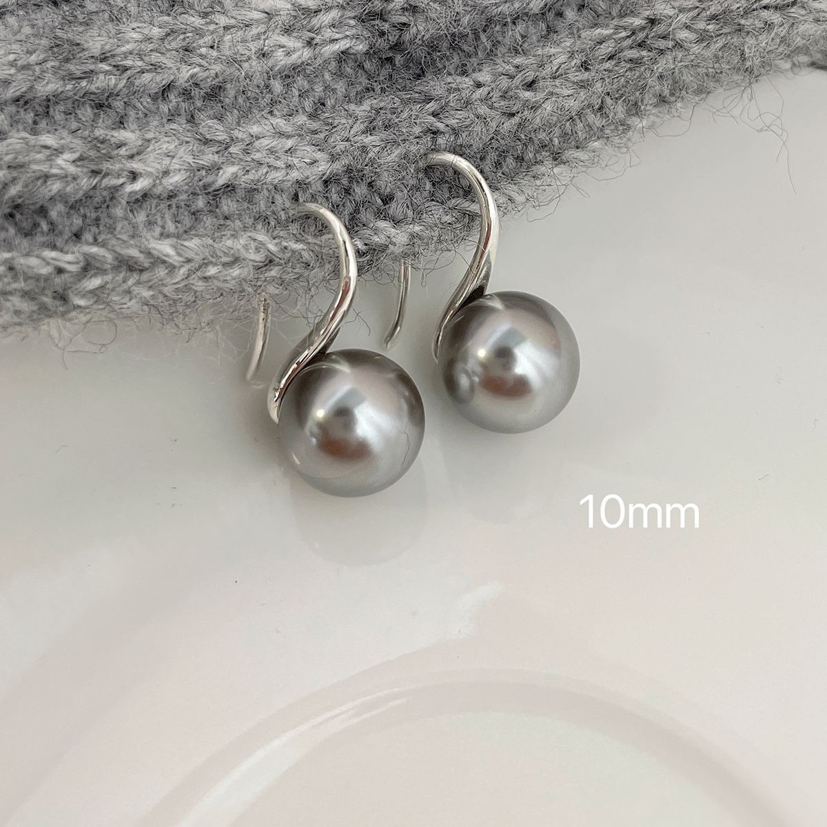 Pearl Earrings Niche Gray Large Pearl Earrings Earrings Ins Silver Pin Earrings Pearl Earrings High-Grade Wholesale