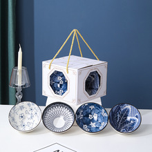 创意日式陶瓷餐具手绘釉下彩碗套装碗礼盒装碗筷套装开业活动礼品