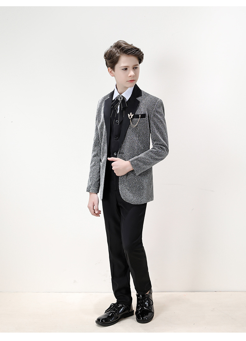 2022春季新款英伦风小男孩主持人演出服中大童灰色潮流男童小西装