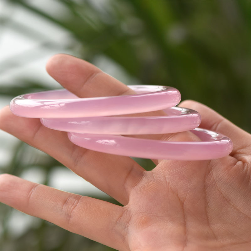 8毫米细圆条粉玉髓手镯女款 芙蓉桃花美人镯玛瑙镯子水晶甜美饰品