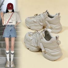 ZHR黑色老爹鞋女透气2024秋季新款厚底增高女鞋小个子熊猫运动鞋