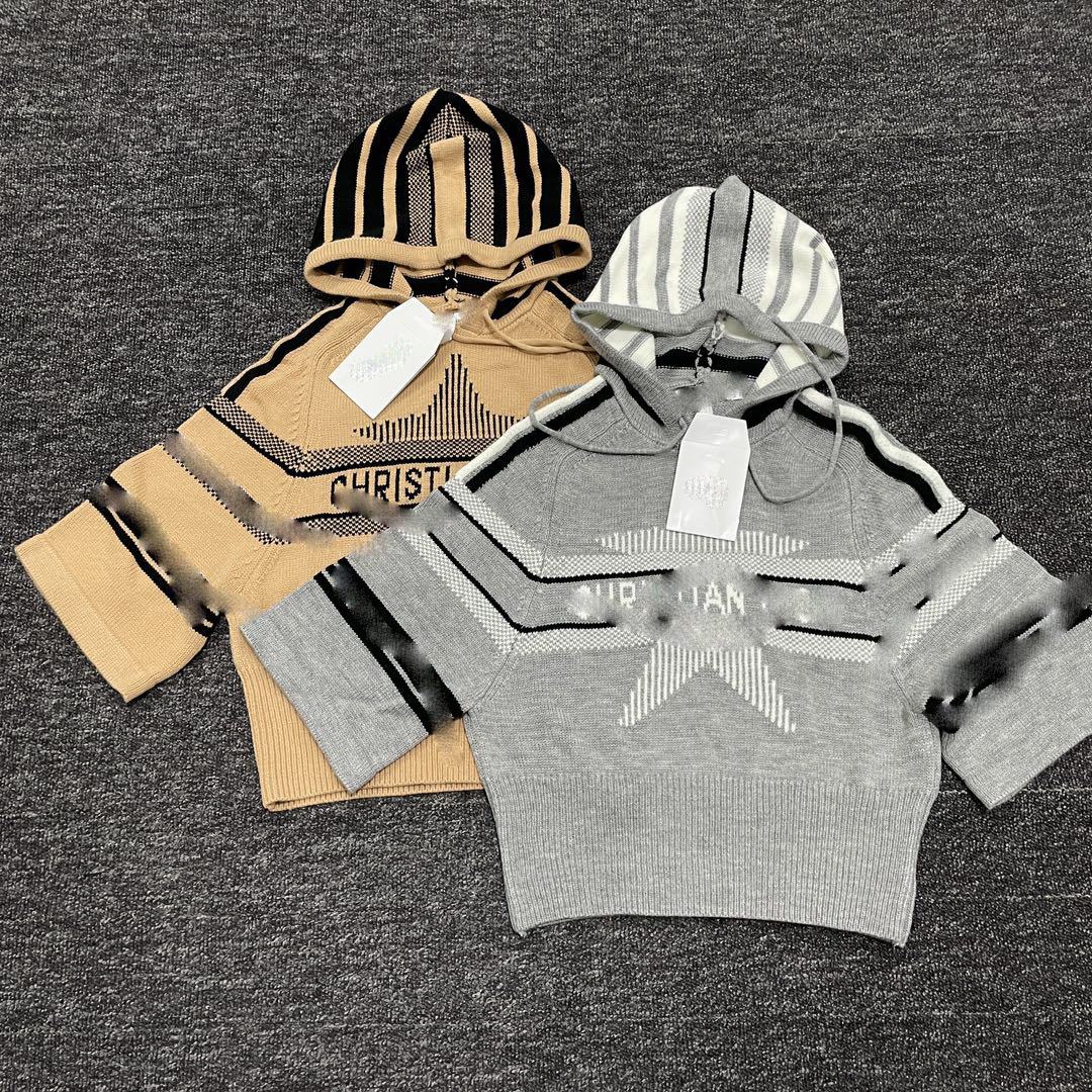 潮牌毛衣D家新品五角星提花高级感修身显瘦外穿七分袖针织帽衫