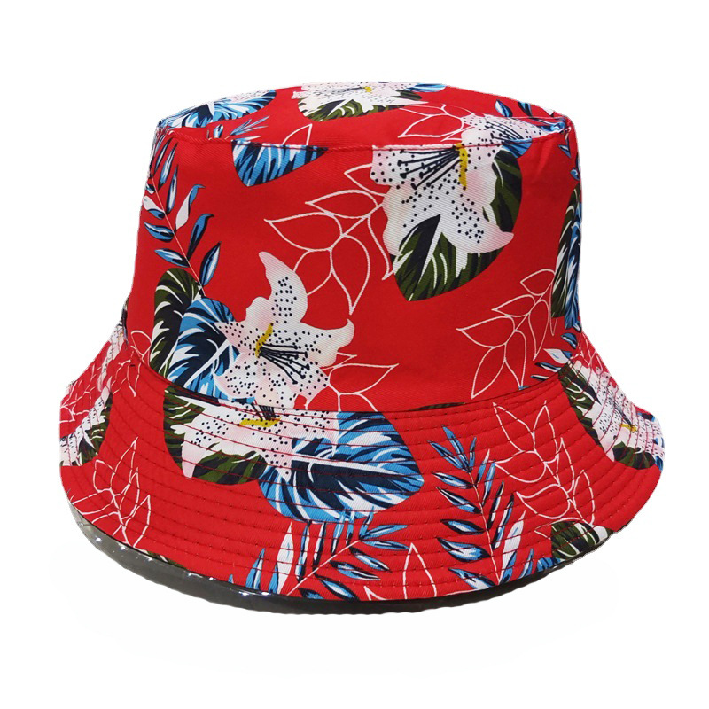 Cross-Border Leaf Printing Reversible Fisherman Hat Korean Style Versatile Double-Sided Wear Bucket Hat Men's and Women's Outdoor Sun Protection Sun Hat