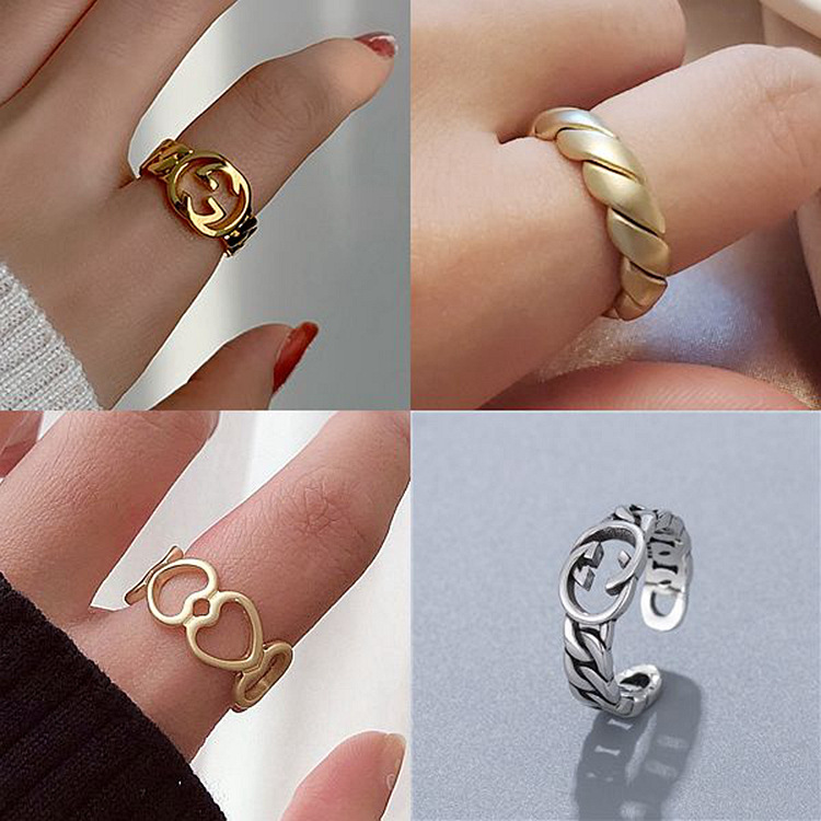 Korean Style Sense of Design Ins Fashion Unique Geometric Ring TikTok Set as in Same Style Index Finger Ring