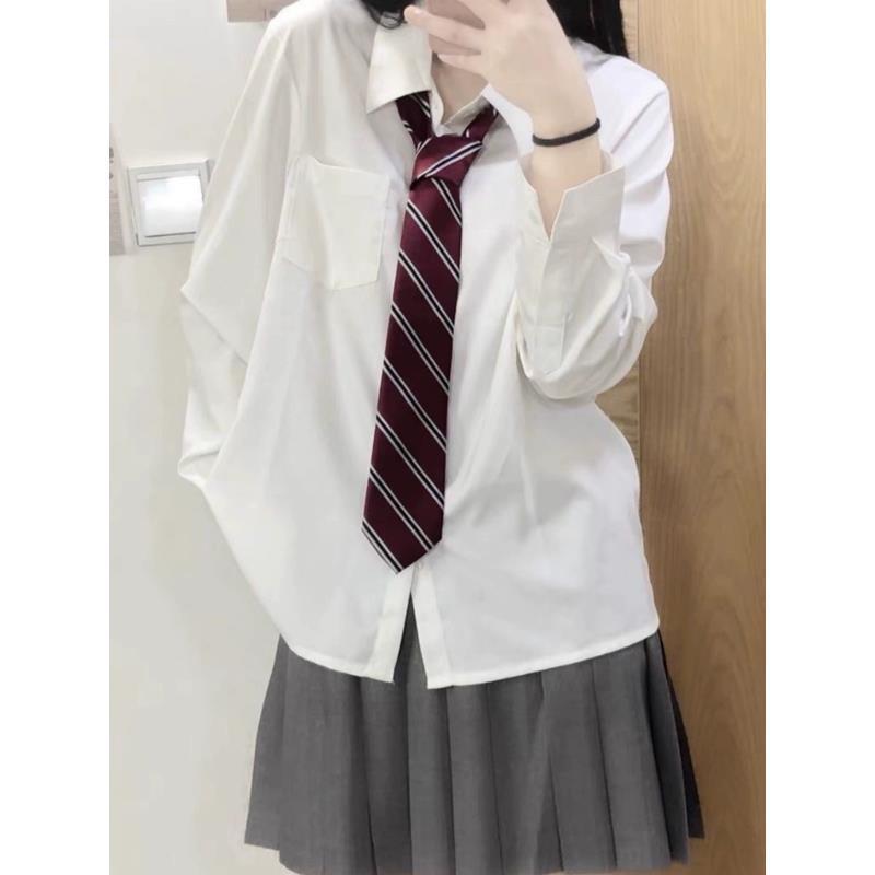 jk制服衬衫女春秋新款日系学院风设计感小众白色内搭外穿领带衬衣