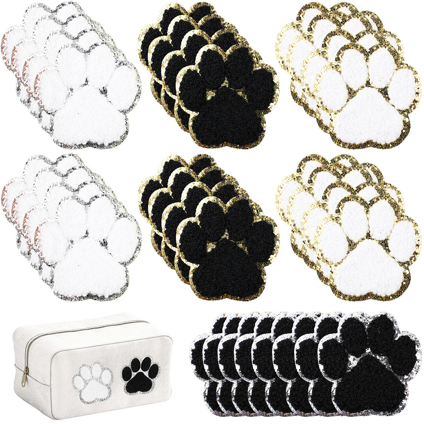 32 pieces self-adhesive dog paw towel embroidery patch stickers cartoon kitten paw embroidery cloth stickers ironing computer embroidery label