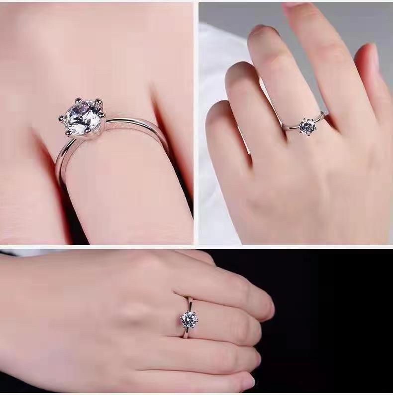Ins Cross-Border Hot Moissanite Women's Ring Classic Six-Claw Open-End Zircon Ring Adjustable Index Finger Ring