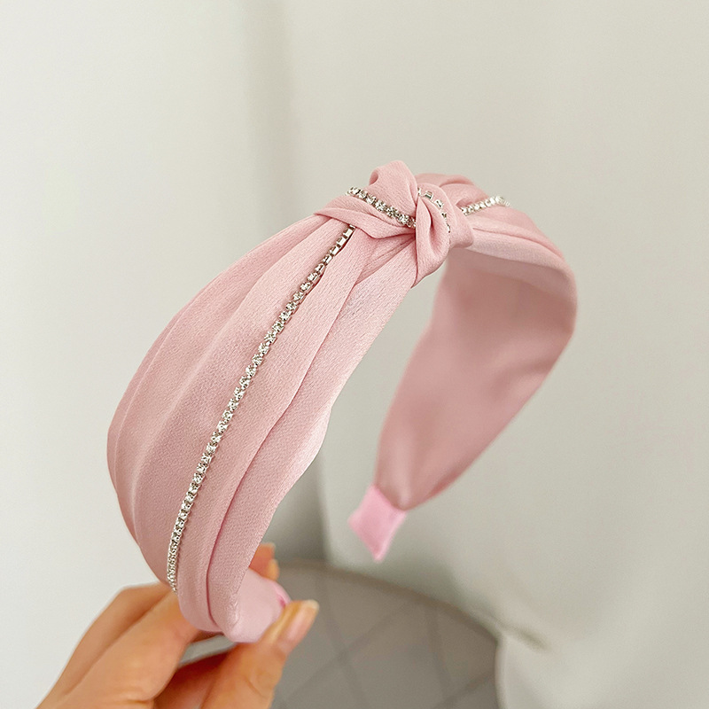 New Korean Internet Celebrity Hair Accessories Bright Silk Fabric Rhinestone Headband Korean Style Wide Brim Knotted Girl Headband Headdress F068