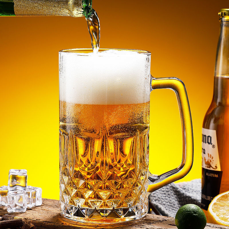 扎啤杯带把玻璃杯家用耐热泡茶杯水杯大容量果汁啤酒杯牛奶杯子