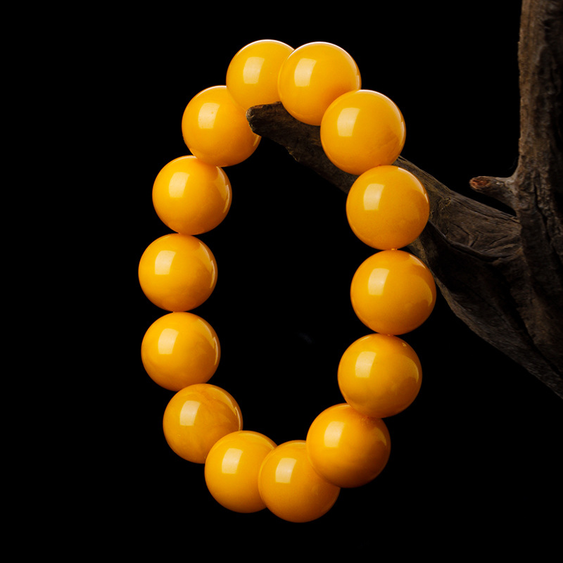 璞彩天然蜜蜡手串男士单圈鸡油黄老蜜蜡手链圆珠琥珀手串女款
