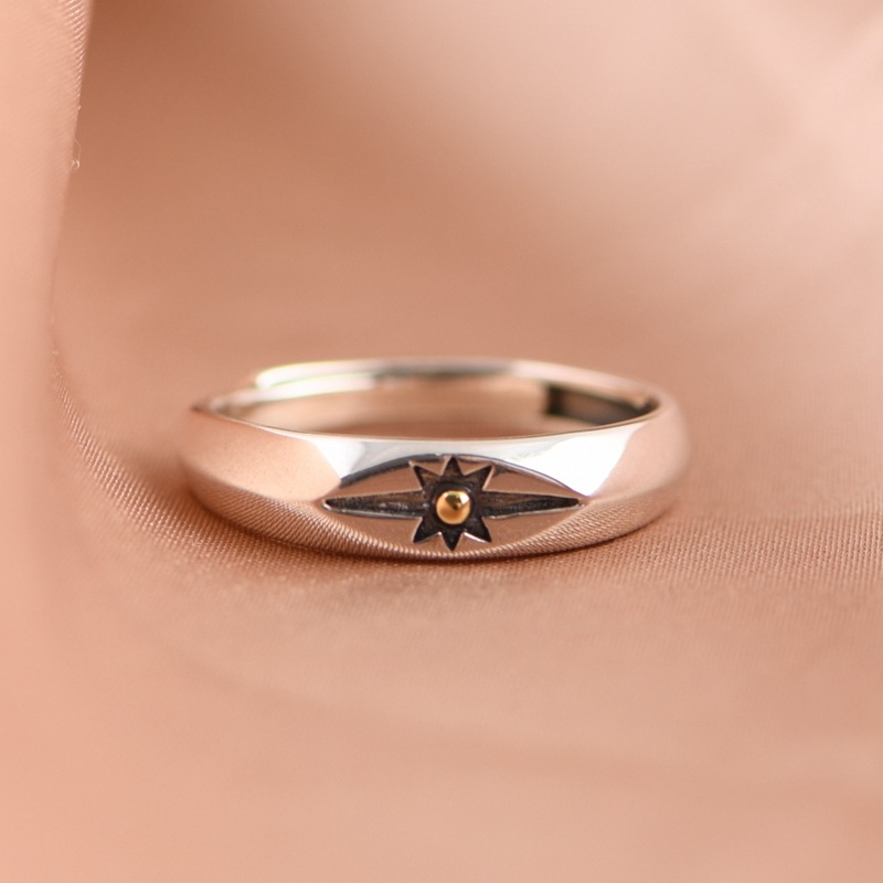 金鹿王 s925银戒指复古工艺件约设计感ins风金色星芒开口指环女款