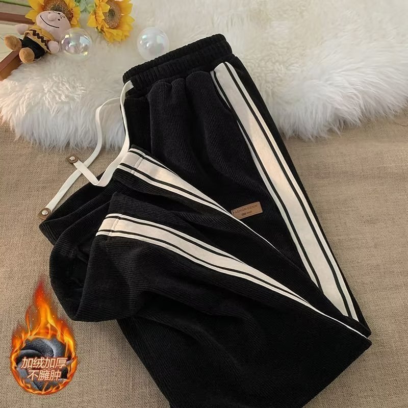 Heavy Corduroy Pants Men's Spring and Autumn Fashion Brand Hit Edge Loose Casual Sweatpants American Vintage Fleece-Lined Sports Pants