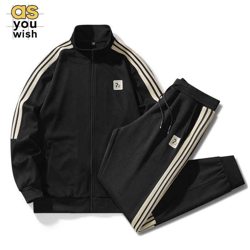 工厂直销冬男士立领开衫两件套卫衣卫裤运动服套装三条杠年跑步