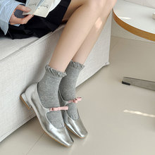 白袜子女春夏新品中筒袜花边网眼灰色堆堆袜配玛丽珍小皮鞋长袜