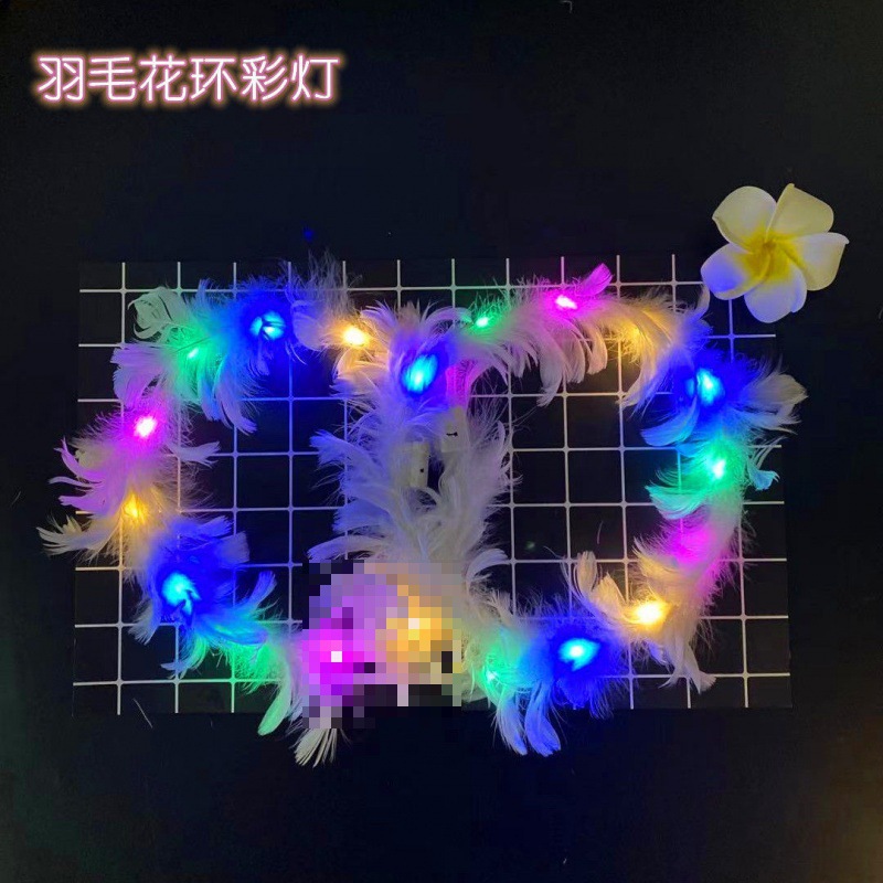 Goose Feather Garland New Luminous Headband Feather Warm Light Flower Day Performance Headdress Female School Card Stall Goods Wholesale