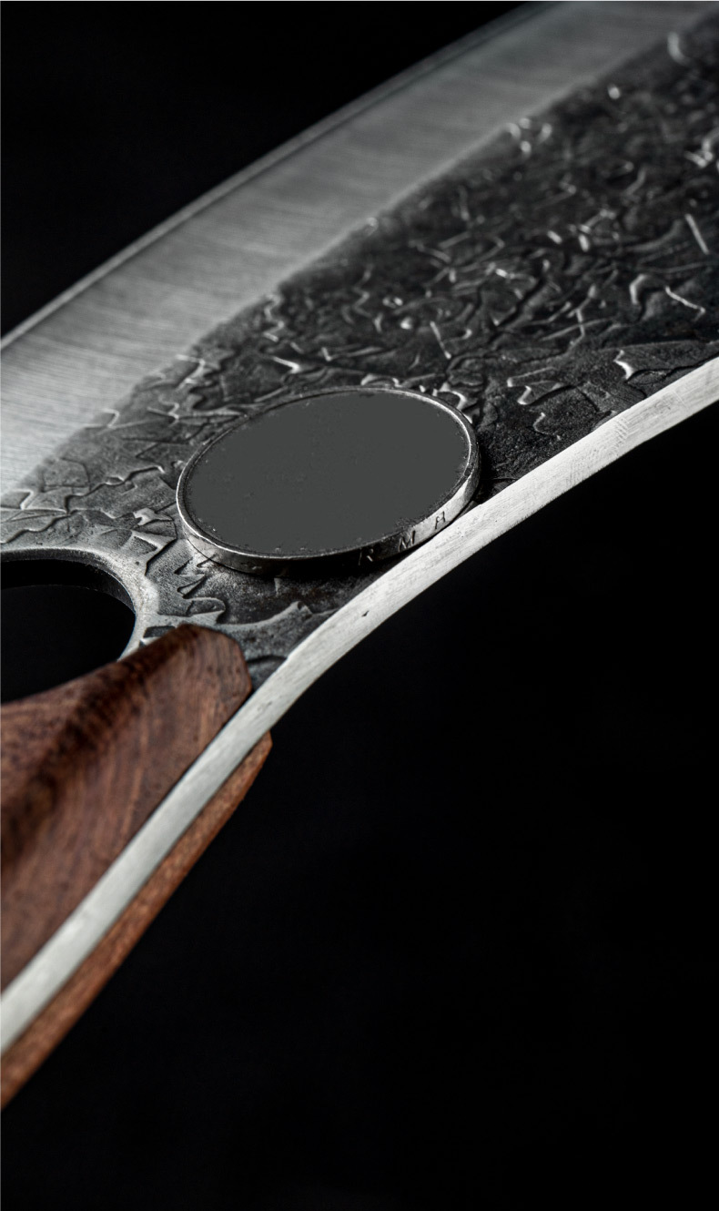 锻打指环尖头小菜刀小弯刀锤纹花梨木剔骨刀高碳钢家用户外多用刀