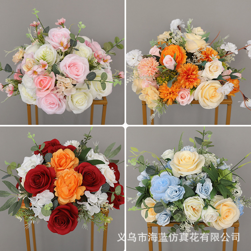 圆形酒店餐桌中间摆花餐厅圆桌桌花宴会装饰花艺会议室桌面摆件花