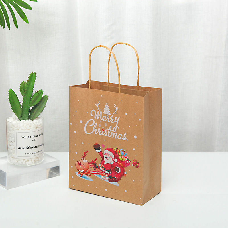 Christmas Thickened Paper Gift Bag Christmas Eve Packing Handbag Candy Gift Bag Kraft Paper Packing Bag Wholesale