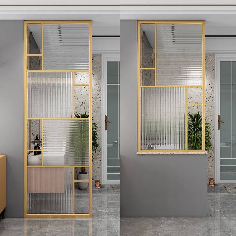 北欧长虹玻璃屏风隔断小户型家用金属屏风洗漱台装饰遮挡磨砂屏风