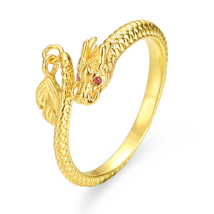 本命年神龙摆尾镀真金龙戒指女时尚高级感百搭尾戒生肖龙指环情侣
