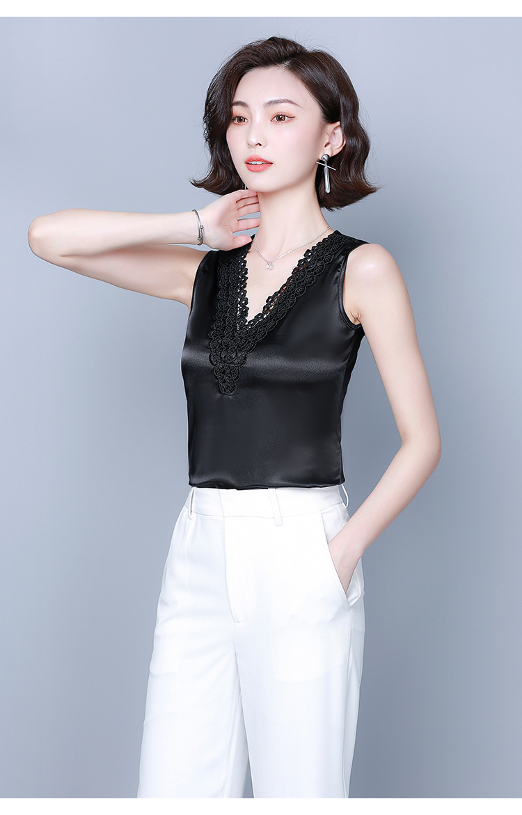 蕾丝绣花吊带背心女宽肩带内搭夏季百搭无袖外穿丝绸缎面打底小衫