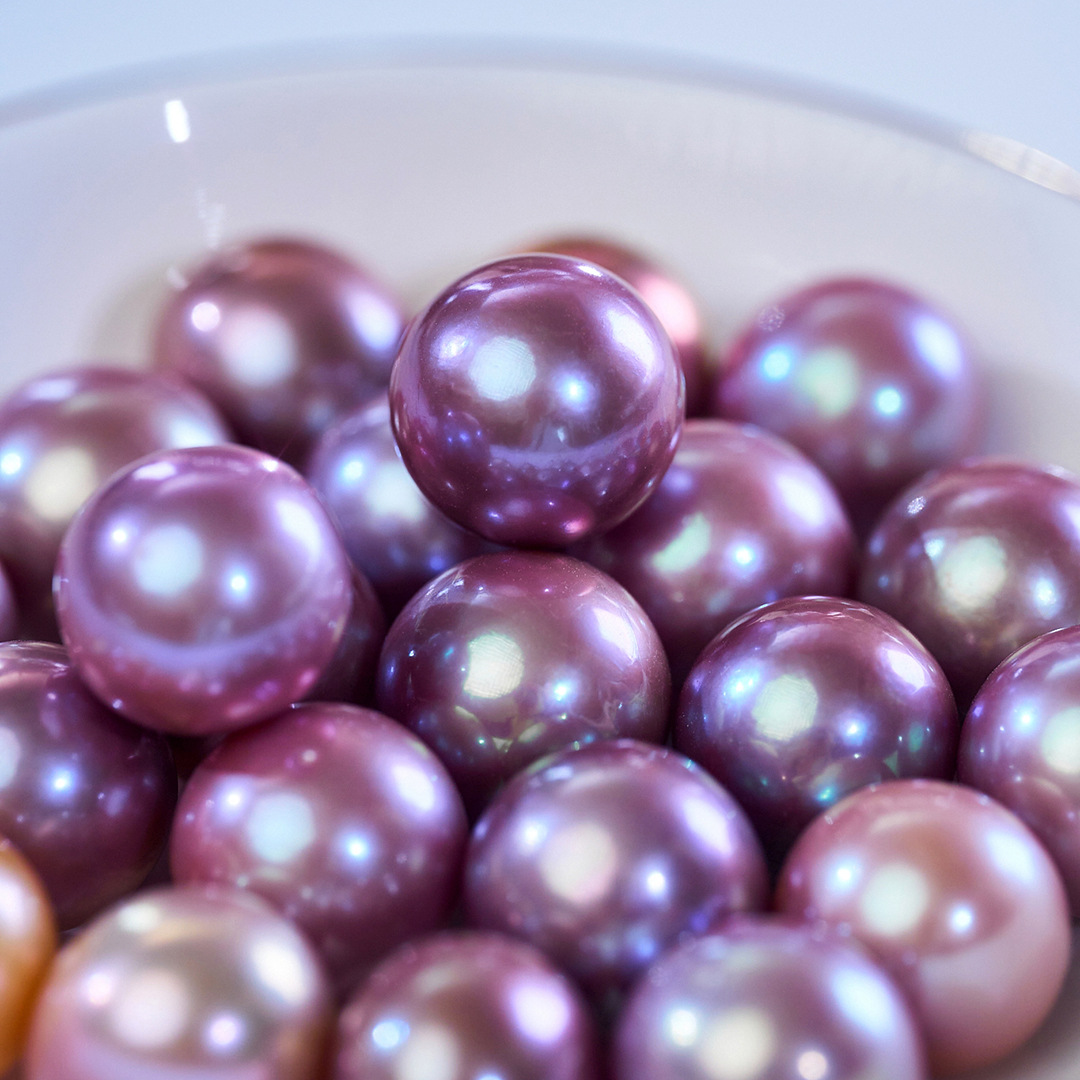 诸暨淡水珍珠15-16mm紫色炫彩爱迪生颗粒裸珠diy可穿孔近正圆面珠