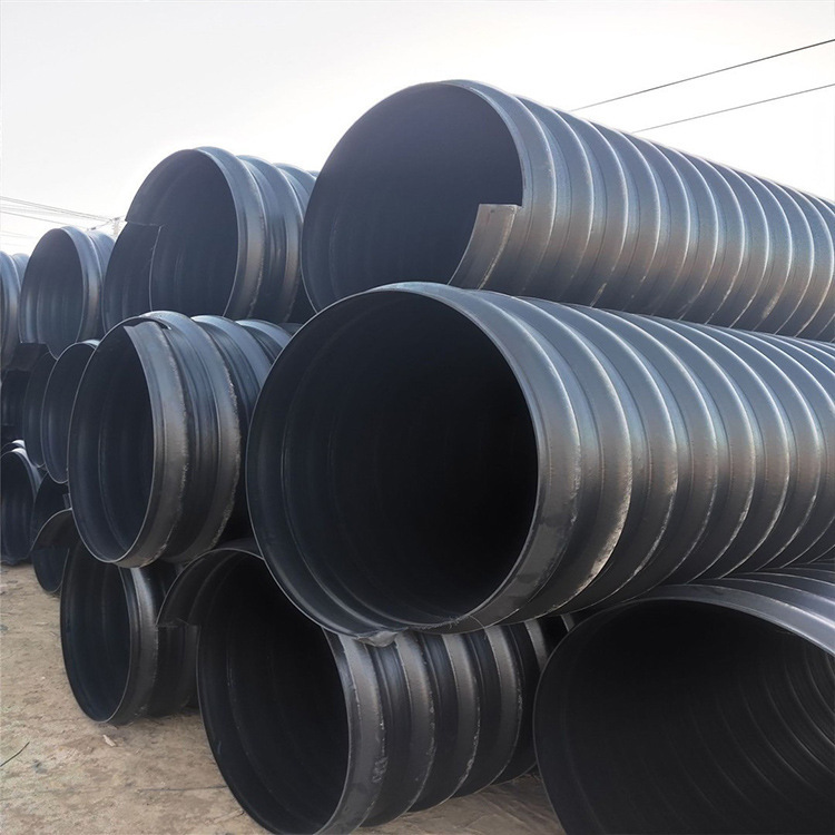 甘肃hdpe钢带缠绕波纹管大口径黑色pe钢带地埋排污管市政污水管