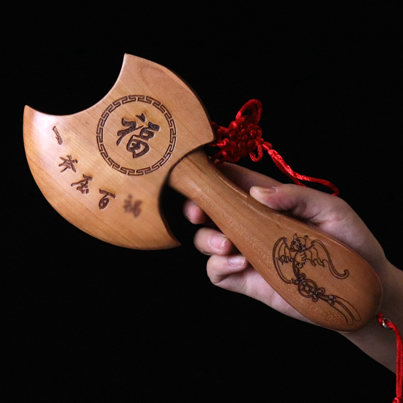 原色桃木斧子挂件摆件结婚斧头木雕搬家乔迁家居批发景区直播货源