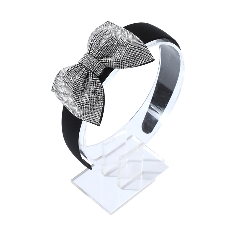 Cross-Border European and American New Bow with Diamond Headband Female Fashion Simple Headband Light Luxury Temperament Full Diamond Hair Accessories Wholesale