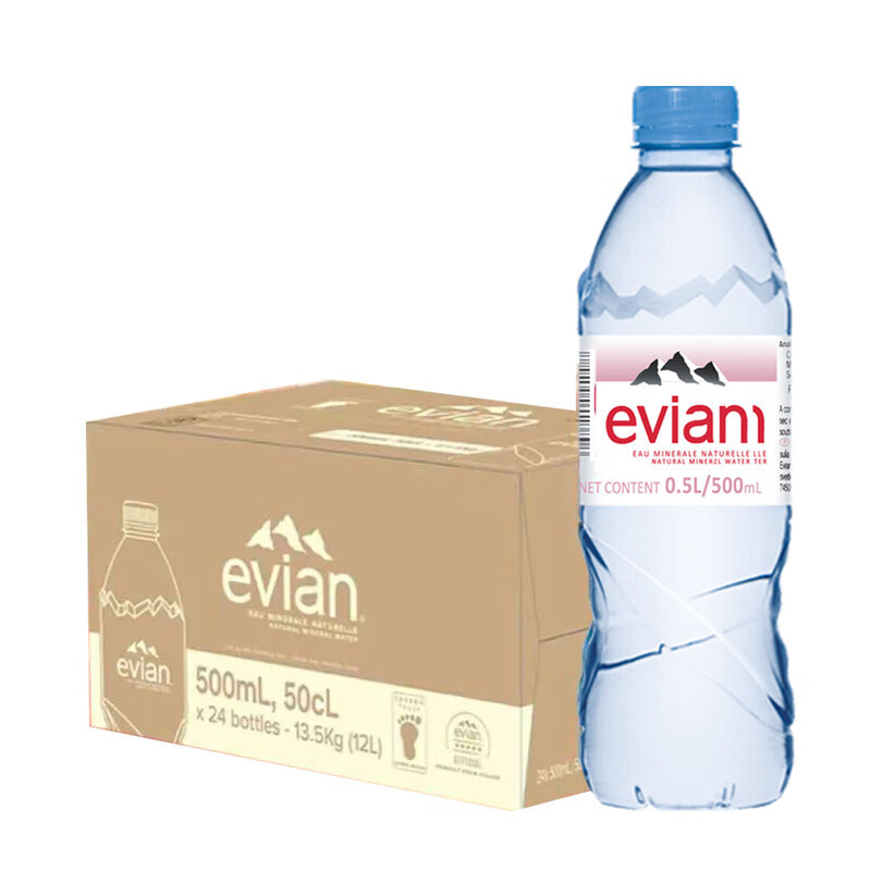 法国进口依.云e.vian天然弱碱性矿泉水500mlx24瓶饮用水整箱批发