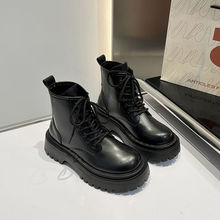 厚底马丁靴女秋季2023年新款小个子增高系带黑色复古英伦风短靴子
