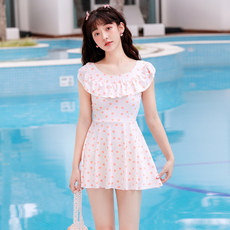 泳衣女款连体中大童甜美裙式复古波点小清新少女温泉泳装专业批发