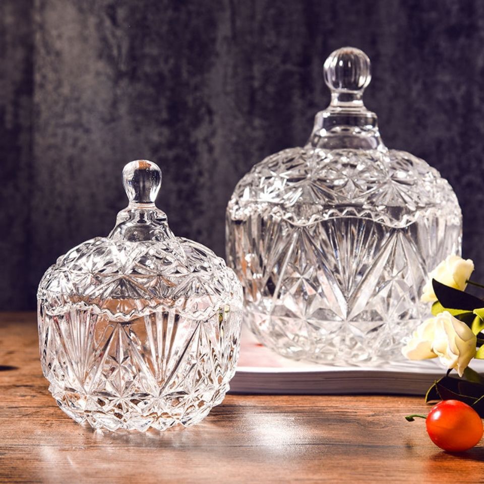 欧式玻璃糖果罐带盖储物罐茶叶零食调料糖果瓶子 透明创意干果盅