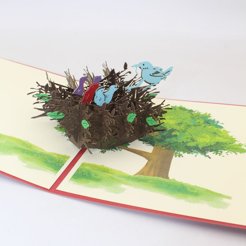 母亲节动植物鸟儿鸟窝3d立体贺卡纸质工艺品印刷工厂激光雕刻加工