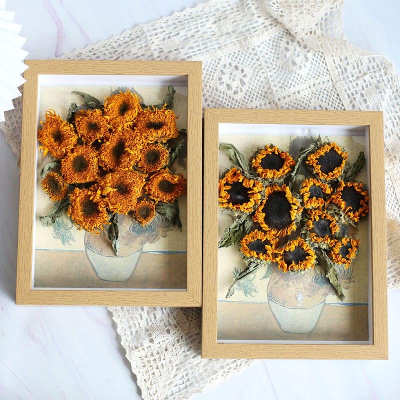 干花向日葵立体相框梵高油画复古创意挂墙家居装饰客厅摆件礼物
