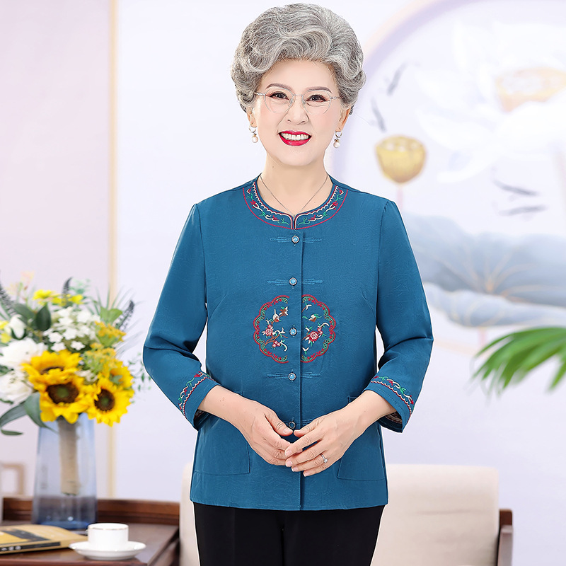 奶奶夏装雪纺衬衣女60岁70中老年女装妈妈宽松衬衫太太老人上衣服