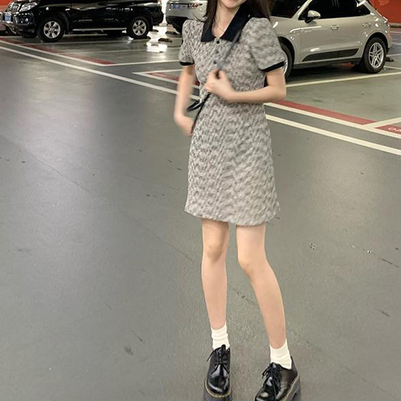 Gray Dress Small Slim Fit Slimming Temperament Commute Date Dress for Women 2023 Summer New