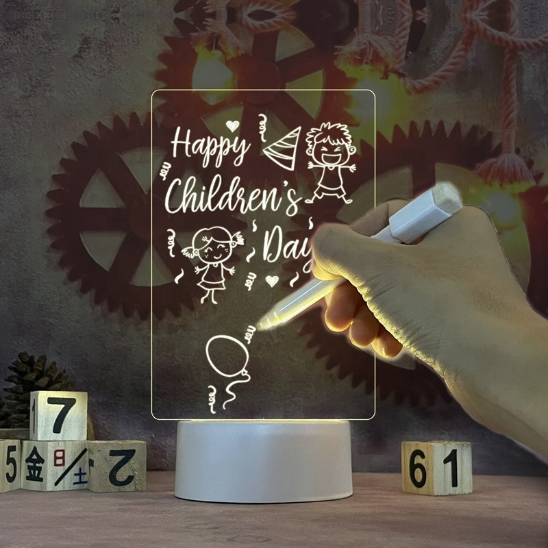 Cross-Border Ambience Light Creative Gift Note Board LED Desk Lamp USB Message Board with Pen Children Gift 3D Small Night Lamp