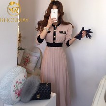 2020 Autumn Korean Knitted Women Long Pleated Dress Women L