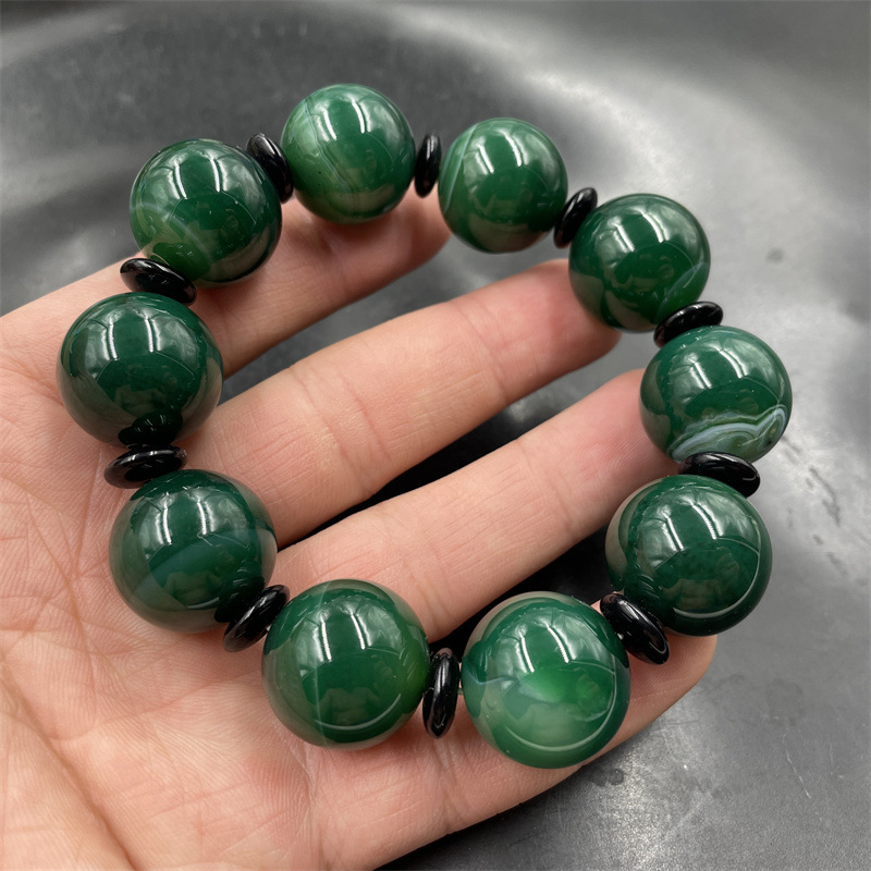 20毫米绿色玛瑙圆珠手链 男款绿玉髓大珠子手串-阿里巴巴