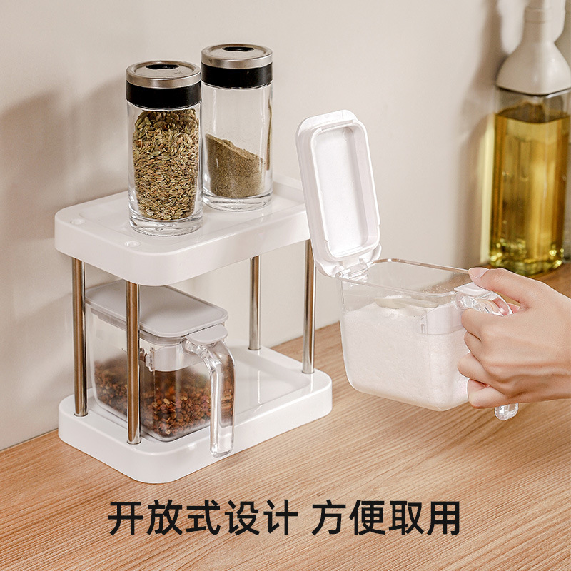 Japanese-Style Bounce Cover Seasoning Box Household Kitchen Sealed Moisture-Proof Seasoning Containers Measuring Salt Jar Condiment Bottle with Spoon Seasoning Bottle