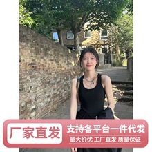 Jo纯欲辣妹遮副乳紧身简约黑色小背心女外穿年夏季吊带无袖上