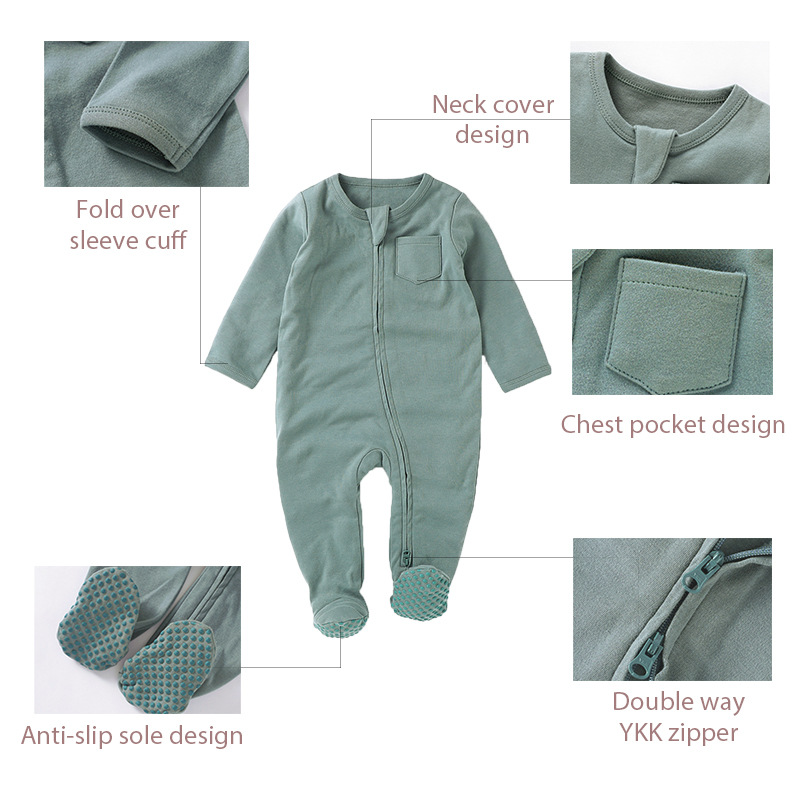 Foreign Trade Newborn Clothes Ins Style Romper Organic Cotton Class a Baby's Romper Double Zipper Foot-Wrapped Baby Jumpsuit Baby Clothes