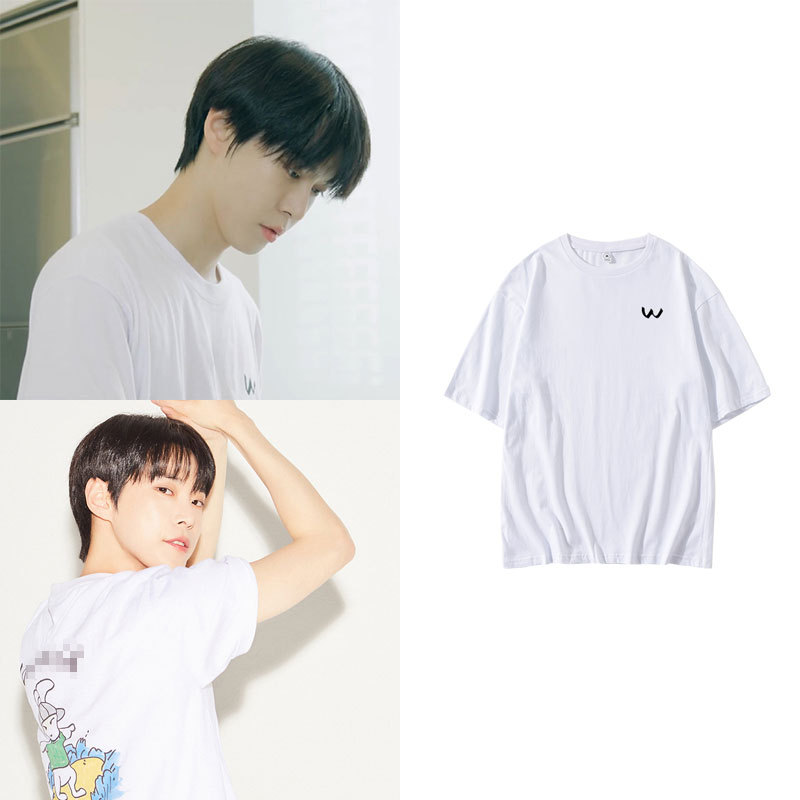 nct127一粒七金道英衣服同款短袖t恤宽松落肩字母印花休闲圆领