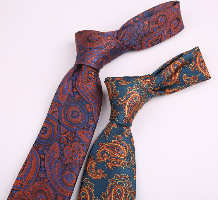 复古佩斯利花纹领带男7cm西装正装休闲英伦腰果手打领带