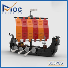 创意MOC 小颗粒积木 挪威牛头船 DIY拼装模型玩具