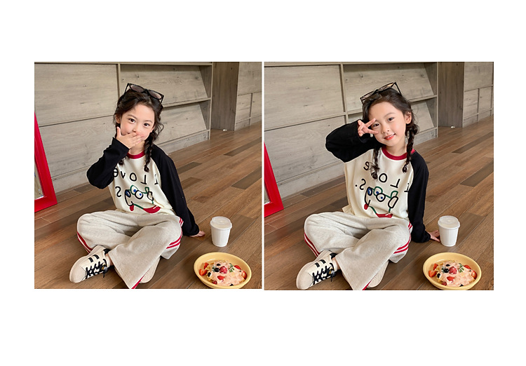 童装儿童韩系卡通印花T恤2024秋季新款女童宽松撞色插肩袖上衣潮详情21