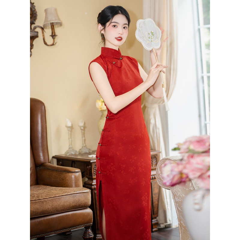 红色敬酒服中式订婚暗纹提花显白古典优雅结婚礼服改良旗袍-阿里巴巴