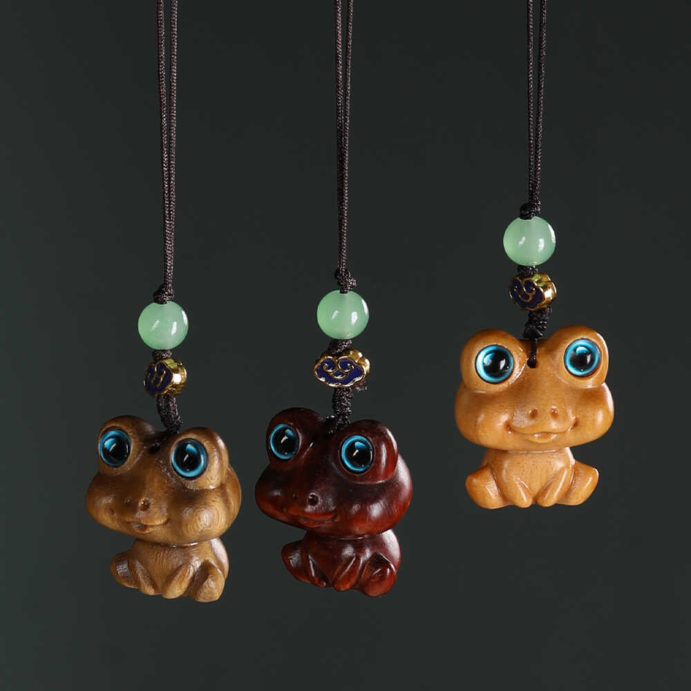 紫檀木雕大眼睛萌蛙吊坠绿檀青蛙摆件檀木钥匙扣挂件diy包包配件