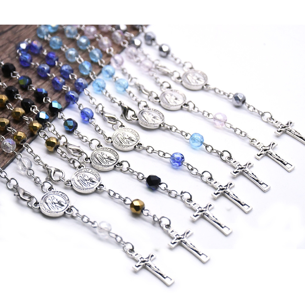 E-Commerce Boxed Fatima Crystal Rosary Bracelet Cross Bracelet Religious Ornament Prayer Beads